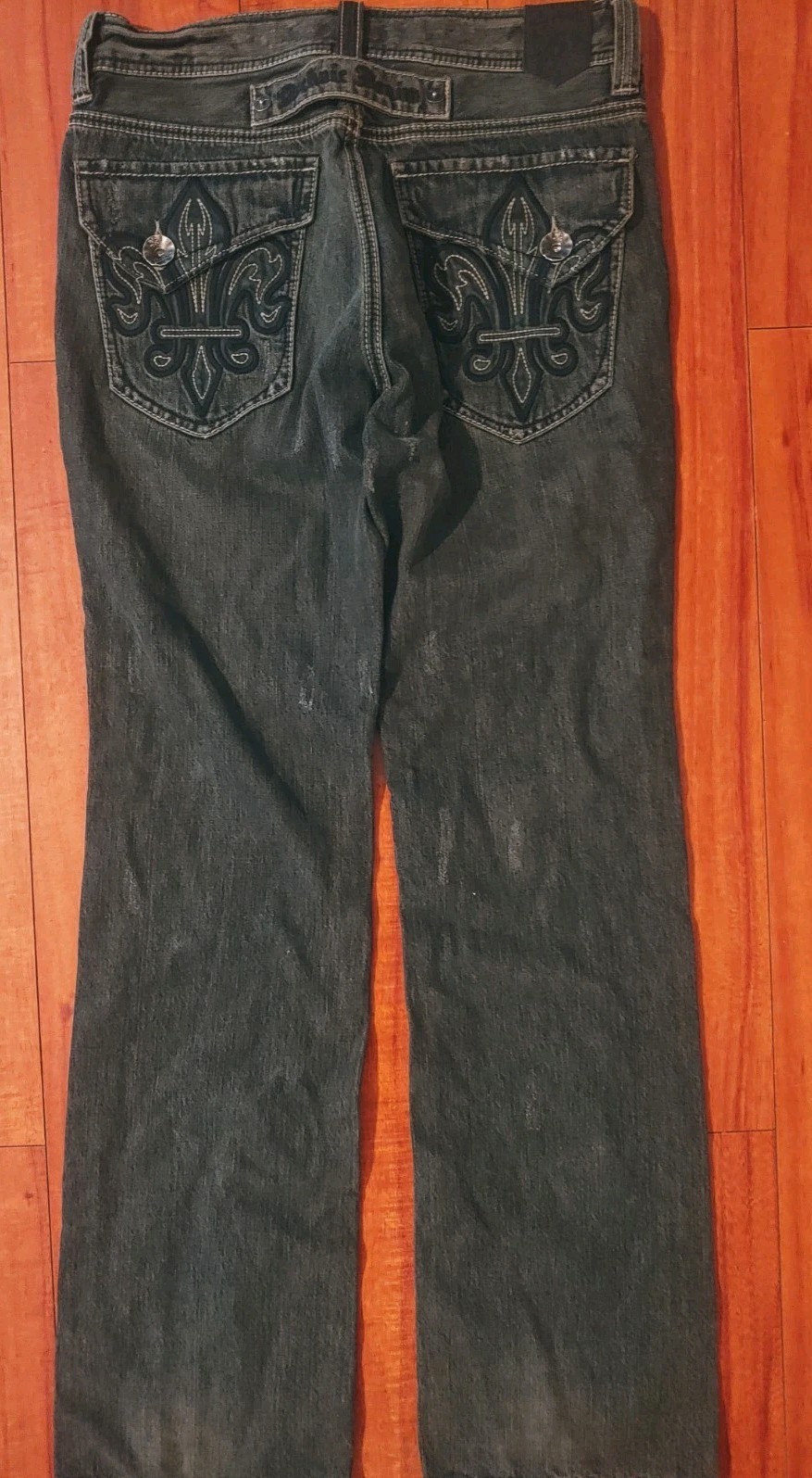 Y2K Archaic Premium Jeans Mens Size 32/34 Blue Flap Embroidered Straight Denim 