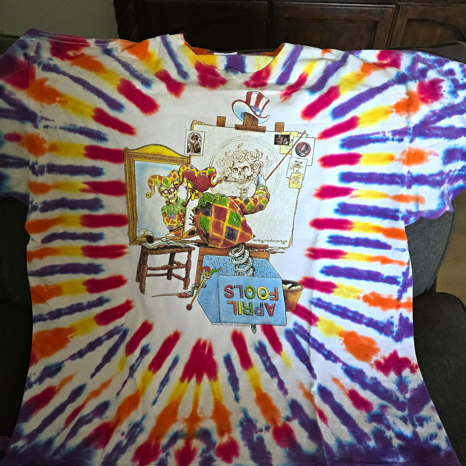Vintage 1996 Grateful Dead April Fools Tie Dye Shirt XL Wayne Damage Delta 24x28