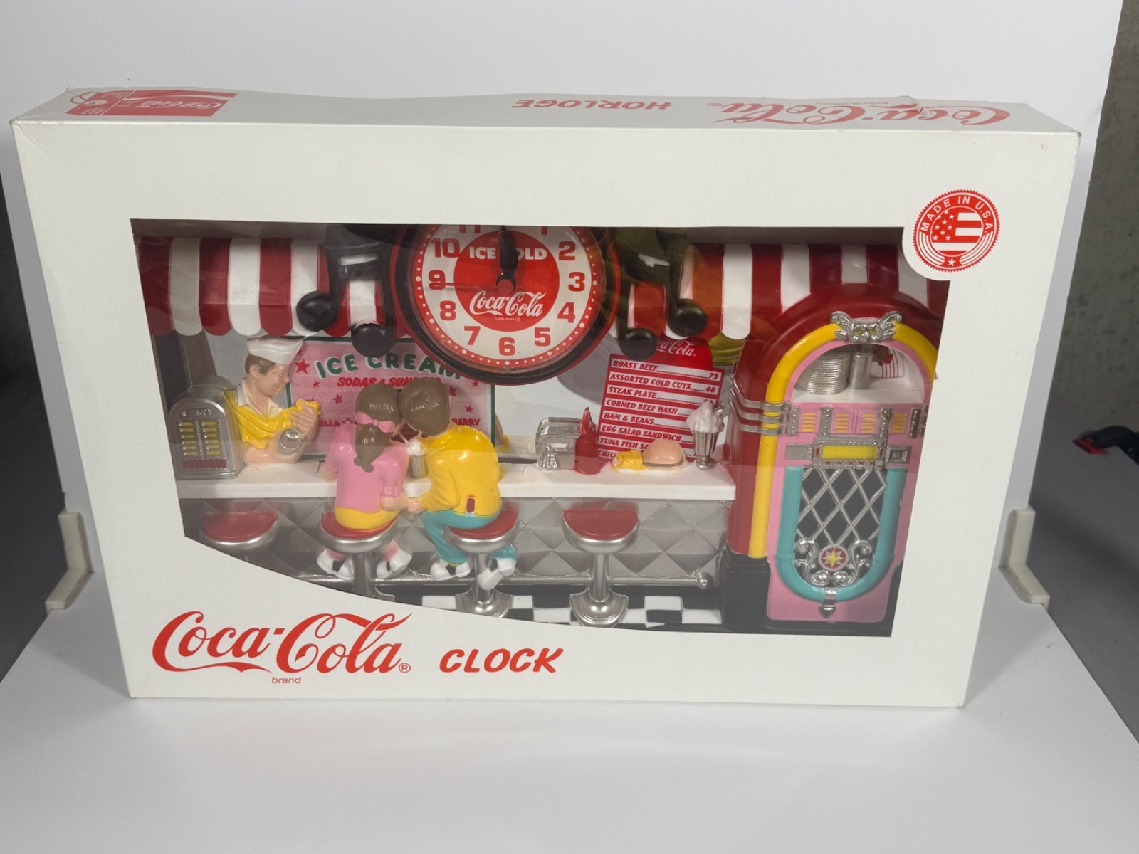 Vintage 3-D Coca-Cola Ice Cream Shop Soda Fountain Jukebox Diner Wall Clock NEW Vintage 3-D Coca-Cola Ice Cream Shop Soda Fountain Jukebox Diner Wall Clock NEW