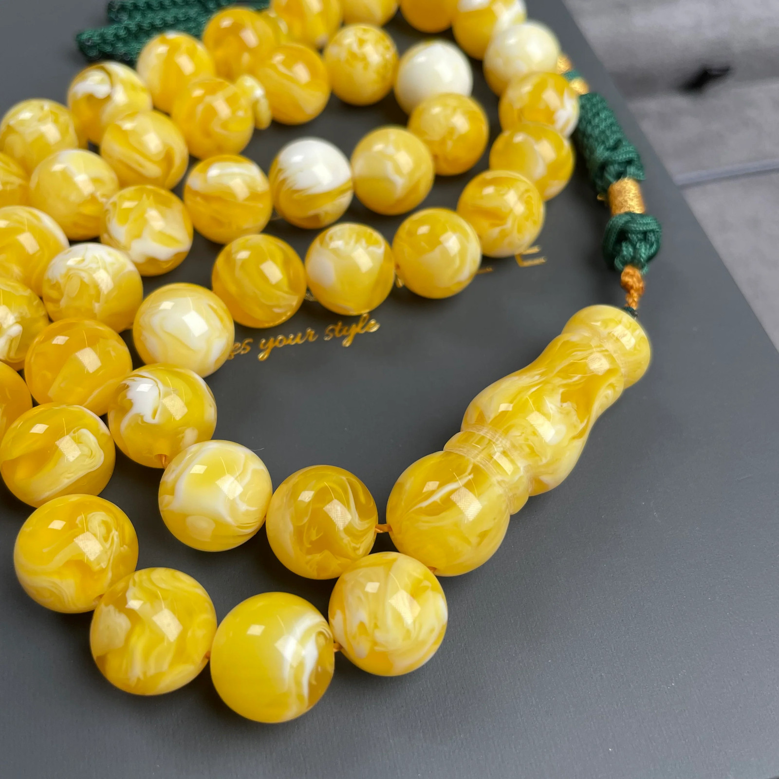 White Pressed Amber Style Misbaha Tasbih 56.5g | 12mm | 45 beads
