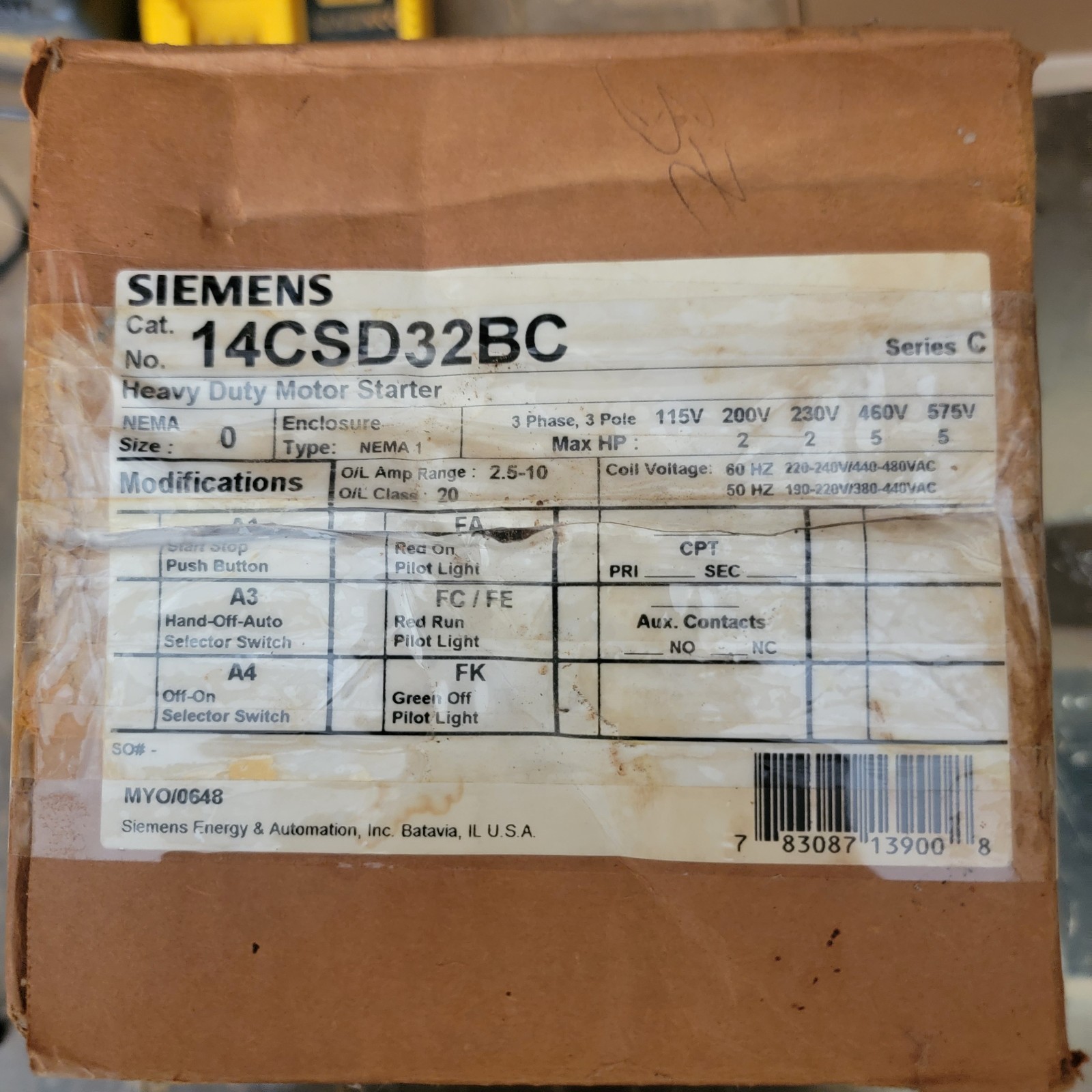 Siemens 14CSD32BC 3 Pole Circuit  Heavy Duty Motor Starter