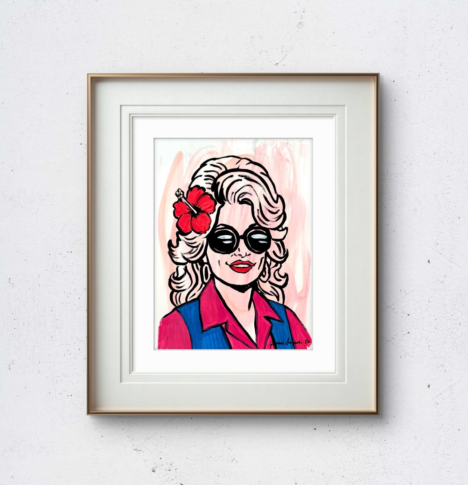 JANICEART Original Dolly Parton Flower Expressionist Paper 9x12 Acrylic Artwork JANICEART Original Dolly Parton Flower Expressionist Paper 9x12 Acrylic Artwork