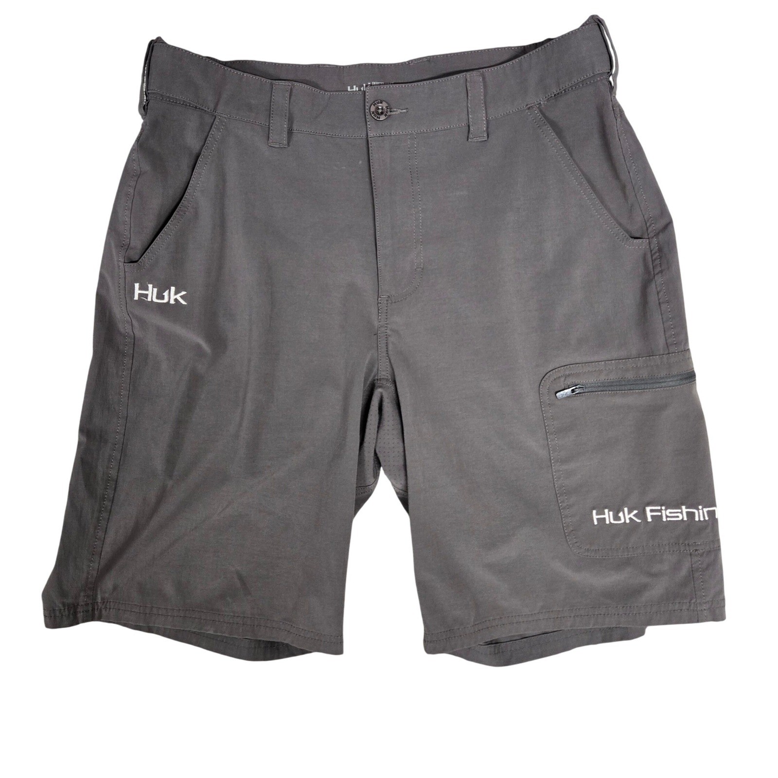Huk Performance Fishing Shorts Gray Cargo Zipper Pockets Stretch Men\'s Size L