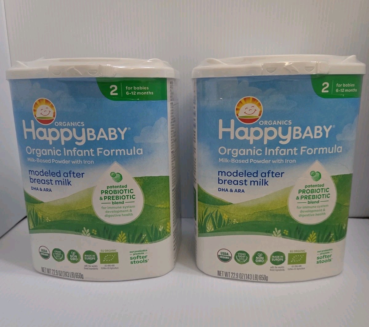 2 Happy Baby Organic Stage 2 infant Formula - 6-12 Months - 22.9oz Each - 03/27
