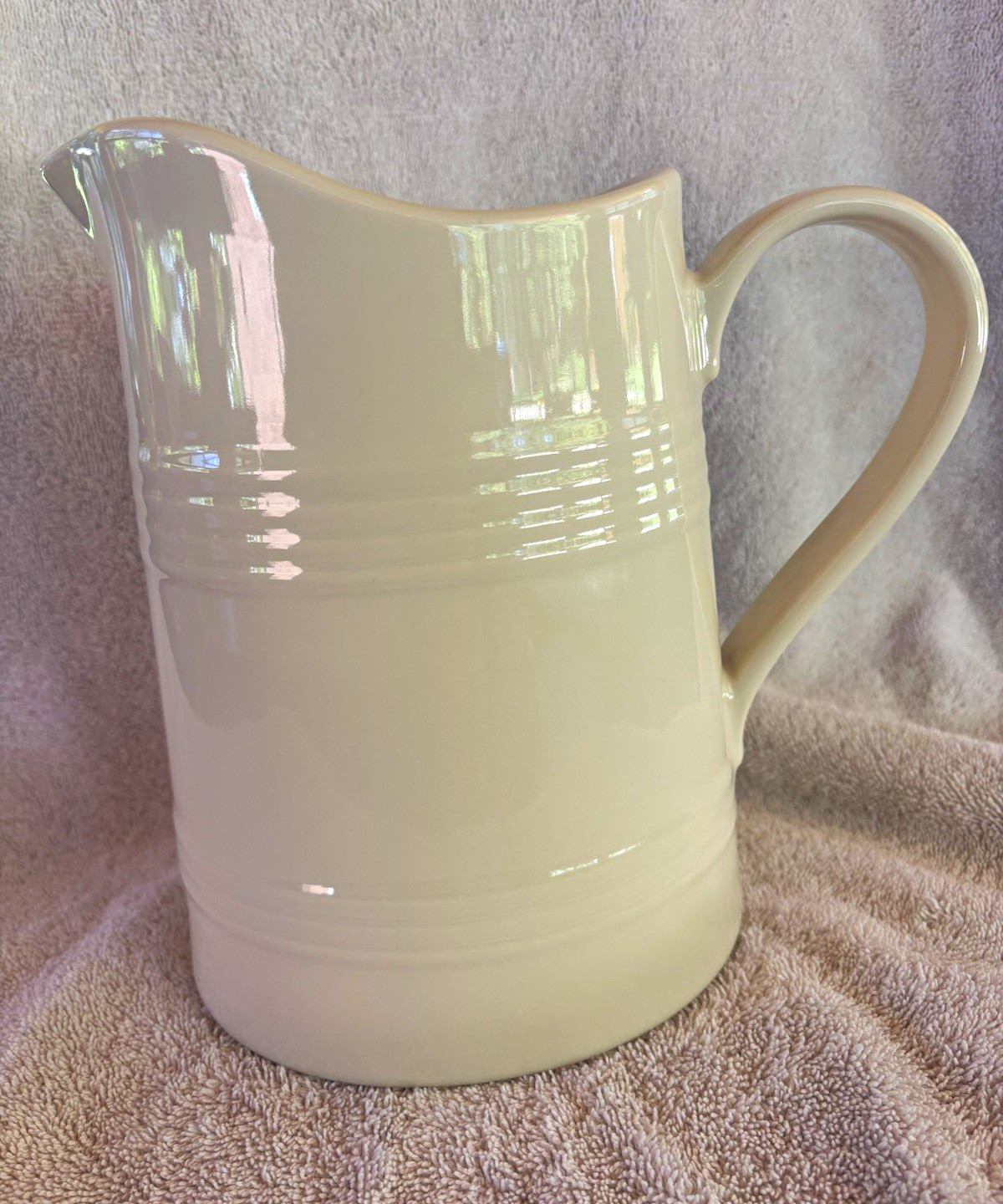 Fiesta Linen Ceramic Farmhouse Pitcher Jug w/ Handle Spout Glossy USA