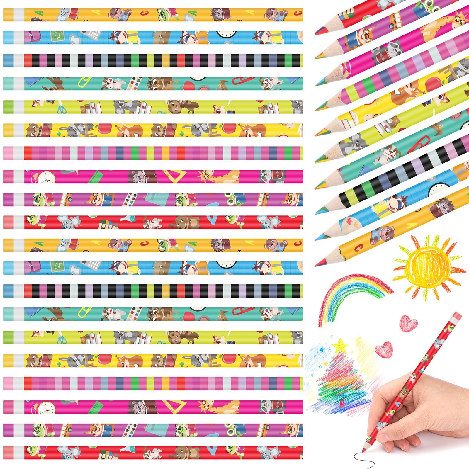 100 Pcs Rainbow Colored Pencils Bulk - 7 Color in 1 Wooden Fun Colorful Penci...