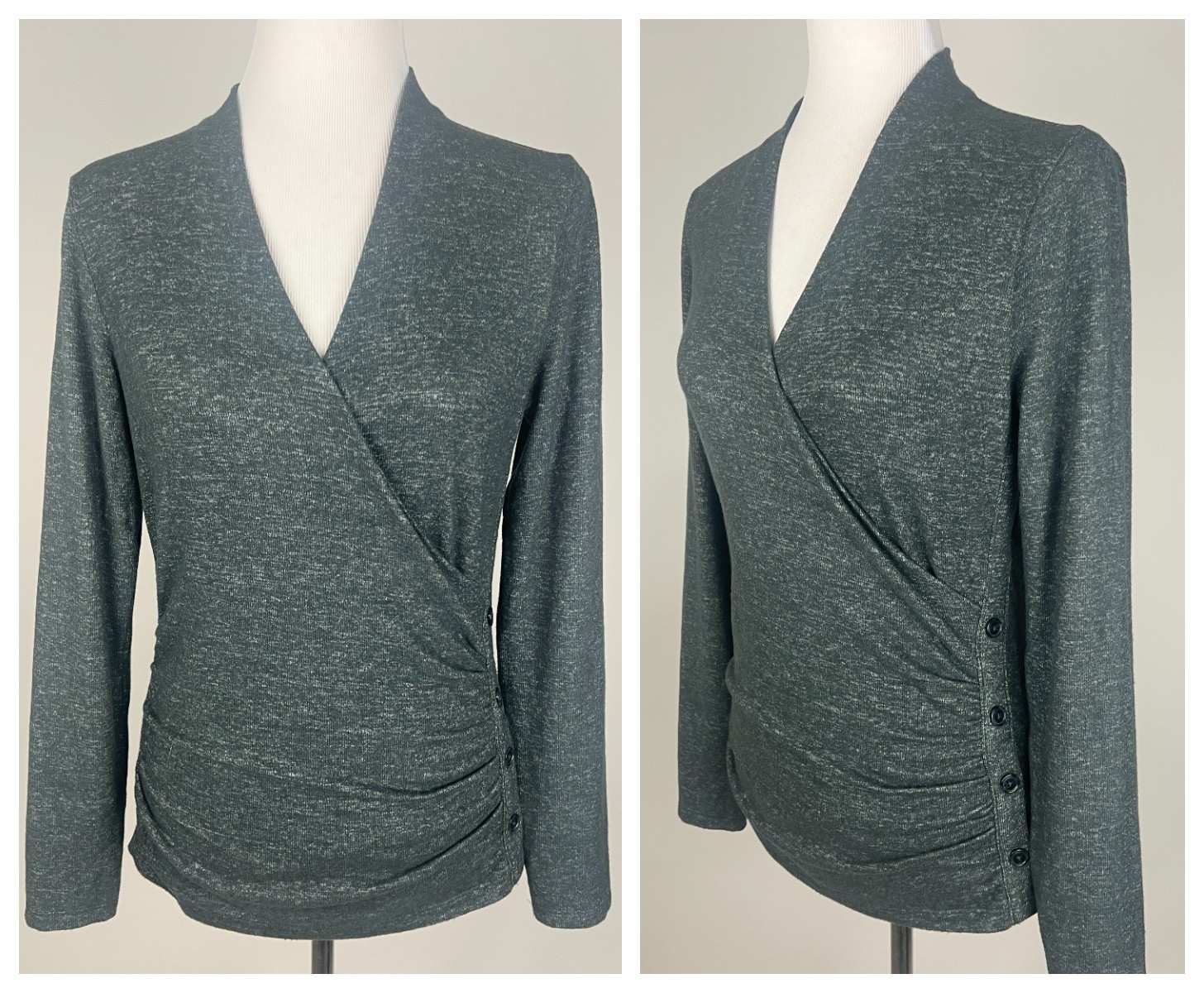 *NWT* LOFT L/S Faux-Cardigan Sweater Knit V-Neck Top - M, Heather Gray