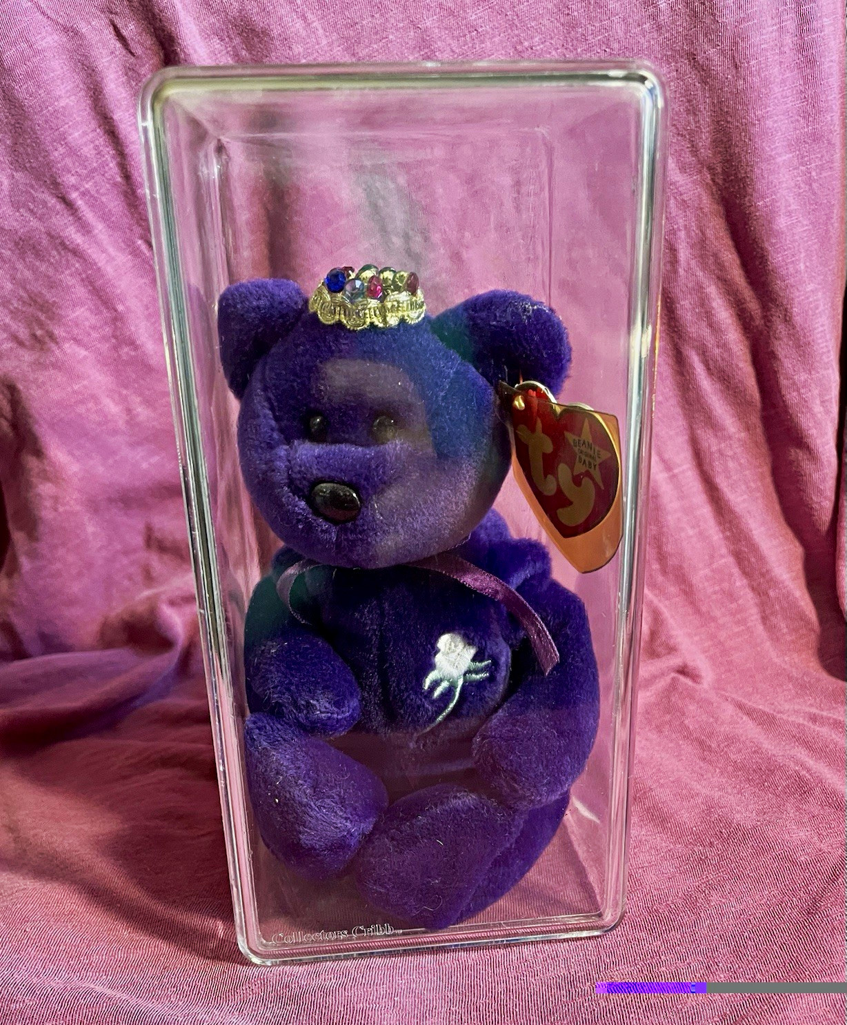 Ty Beanie Babies Princess Diana Purple Bear Plush w/ Crown Display Case 1997 Ty Beanie Babies Princess Diana Purple Bear Plush w/ Crown Display Case 1997