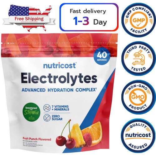 Complejo de electrolitos, paquete variado con sabor, 40 sobres individuales Complejo de electrolitos, paquete variado con sabor, 40 sobres individuales