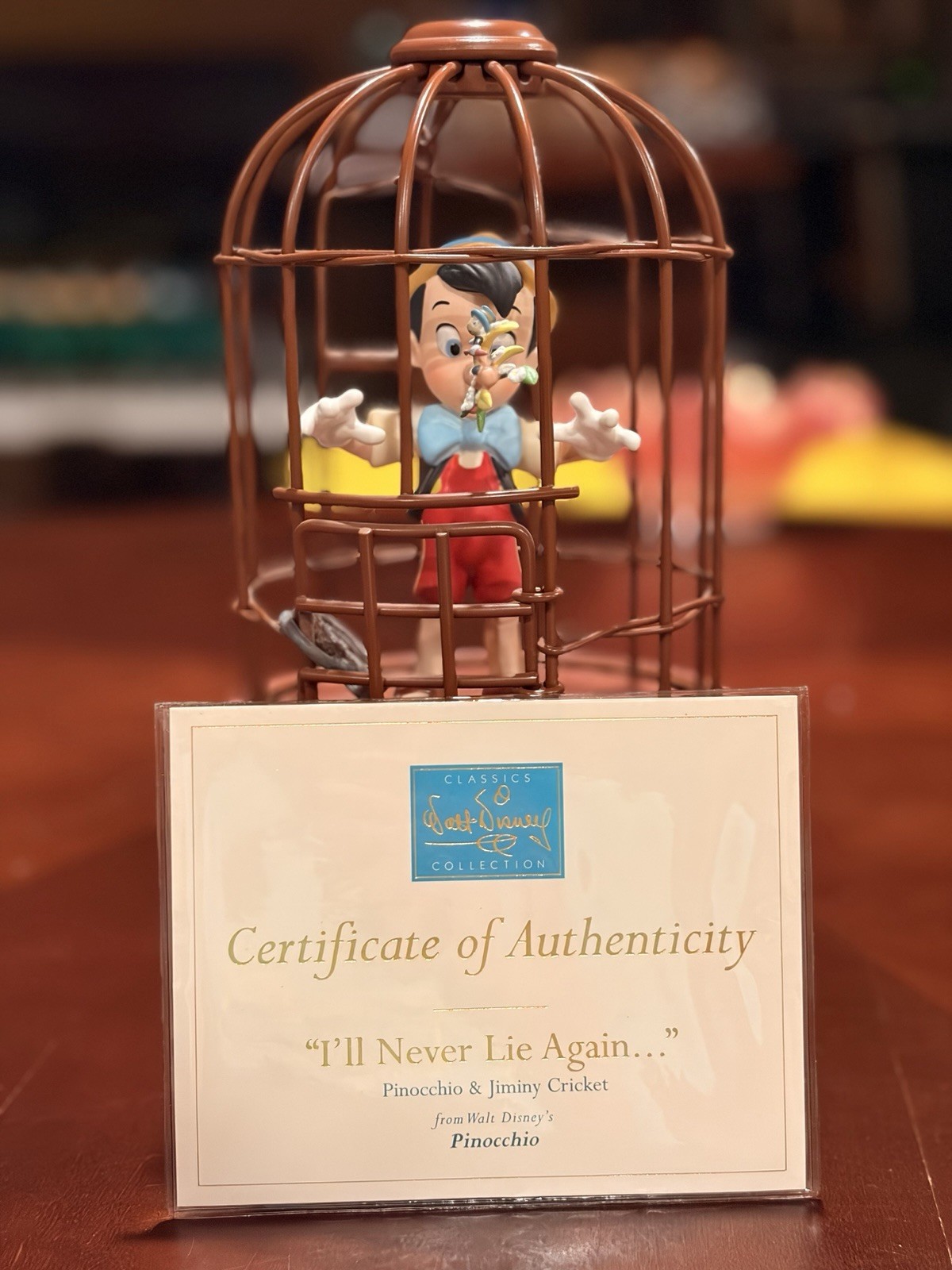 WDCC Disney Pinocchio Ill Never Lie Again Cage Figurine Animators Choice Box COA