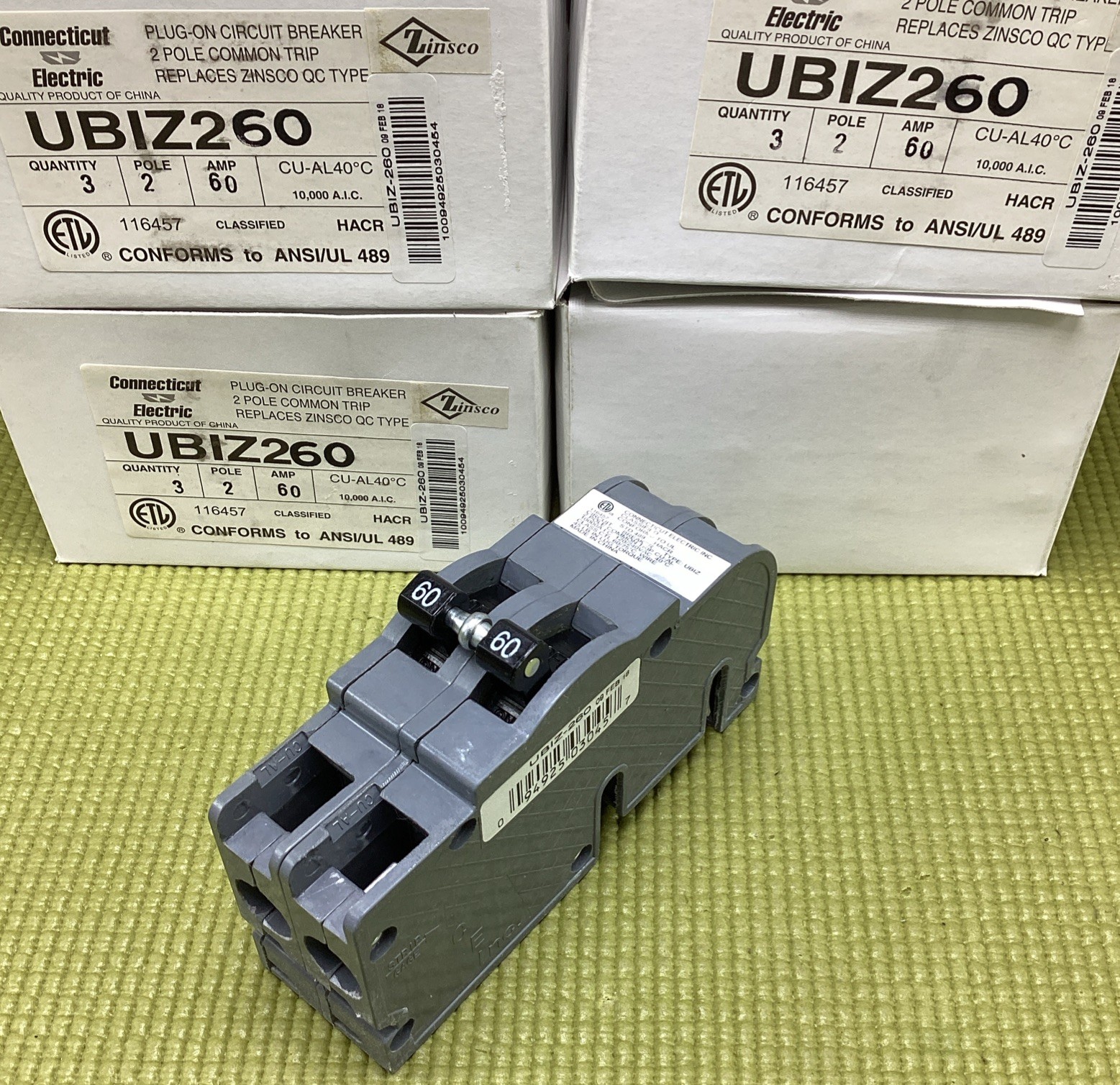 One (1) New Circuit Breaker Zinsco 60 Amp 2 Pole 120/240V UBIZ-260 Replacement One (1) New Circuit Breaker Zinsco 60 Amp 2 Pole 120/240V UBIZ-260 Replacement