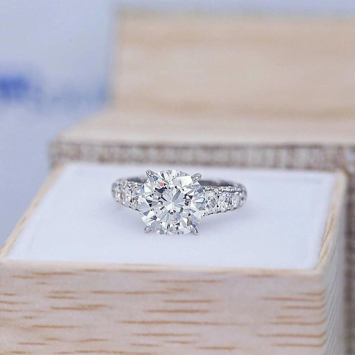 3.00 CT Round Cut Moissanite Solitaire Engagement Ring Solid 14K White Gold