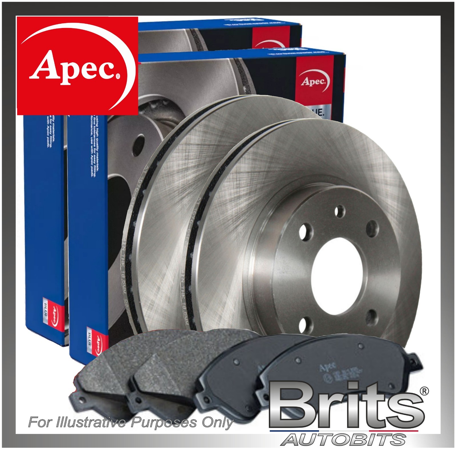 Genuine Apec Blue Front Vented Brake Discs & Pads Set for Citroen Berlingo