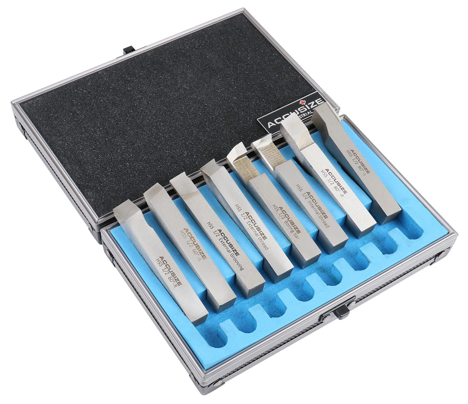 Accusize Industrial Tools 8-Piece HSS Tool Bit Set, 1/2'' Shank Lathe Tool