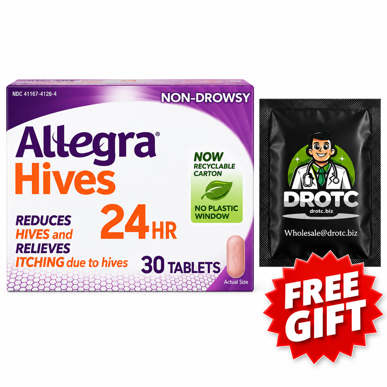 Allegra Hives 24-Hour Allergy Relief 180 mg 30 Tablets + Free Eye Wipes EXP 6/27 Allegra Hives 24-Hour Allergy Relief 180 mg 30 Tablets + Free Eye Wipes EXP 6/27