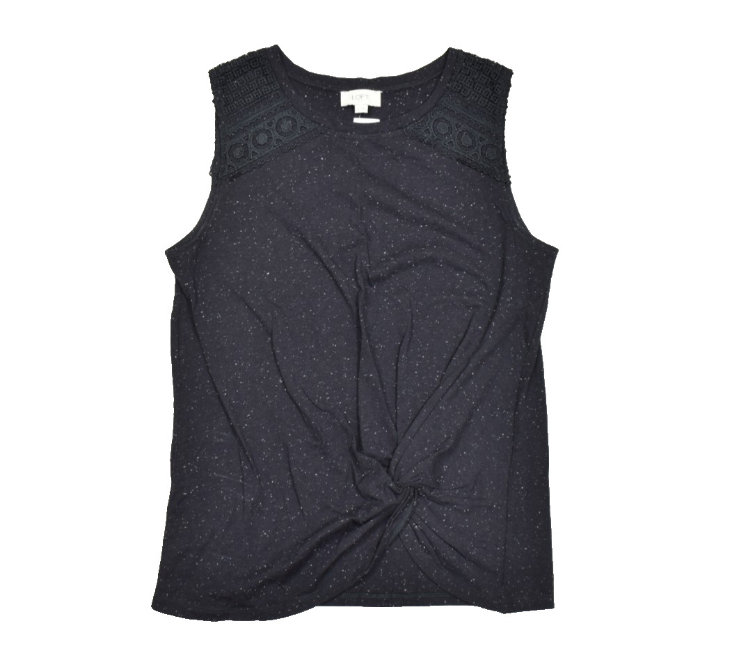 LOFT Outlet Womens Top Size M Black Flecked Sleeveless Lace Shoulder Twist Front LOFT Outlet Womens Top Size M Black Flecked Sleeveless Lace Shoulder Twist Front