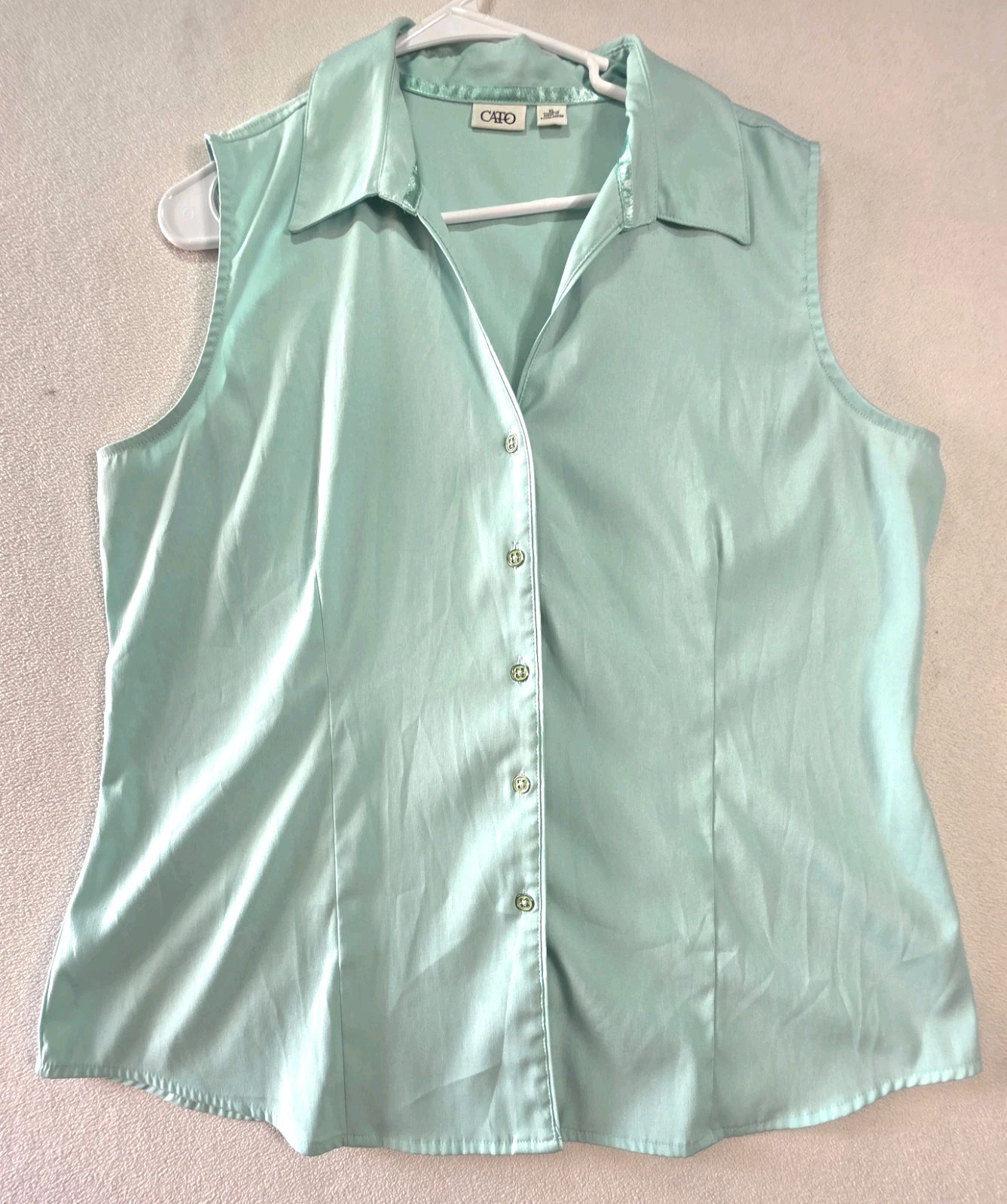 Cato Women’s XL Sleeveless Button Front Blouse Seafoam Blue Career Top