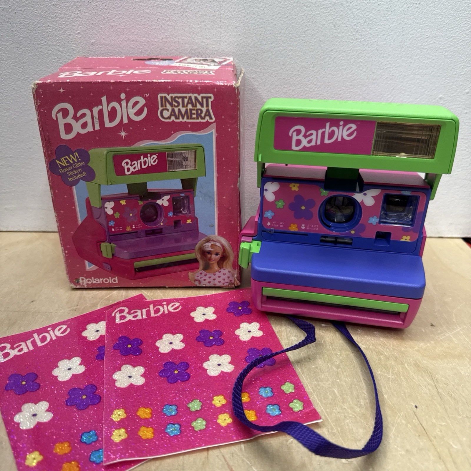 1998 Polaroid Barbie Instant 600 Film Land Camera Tested Works In Box W/stickers