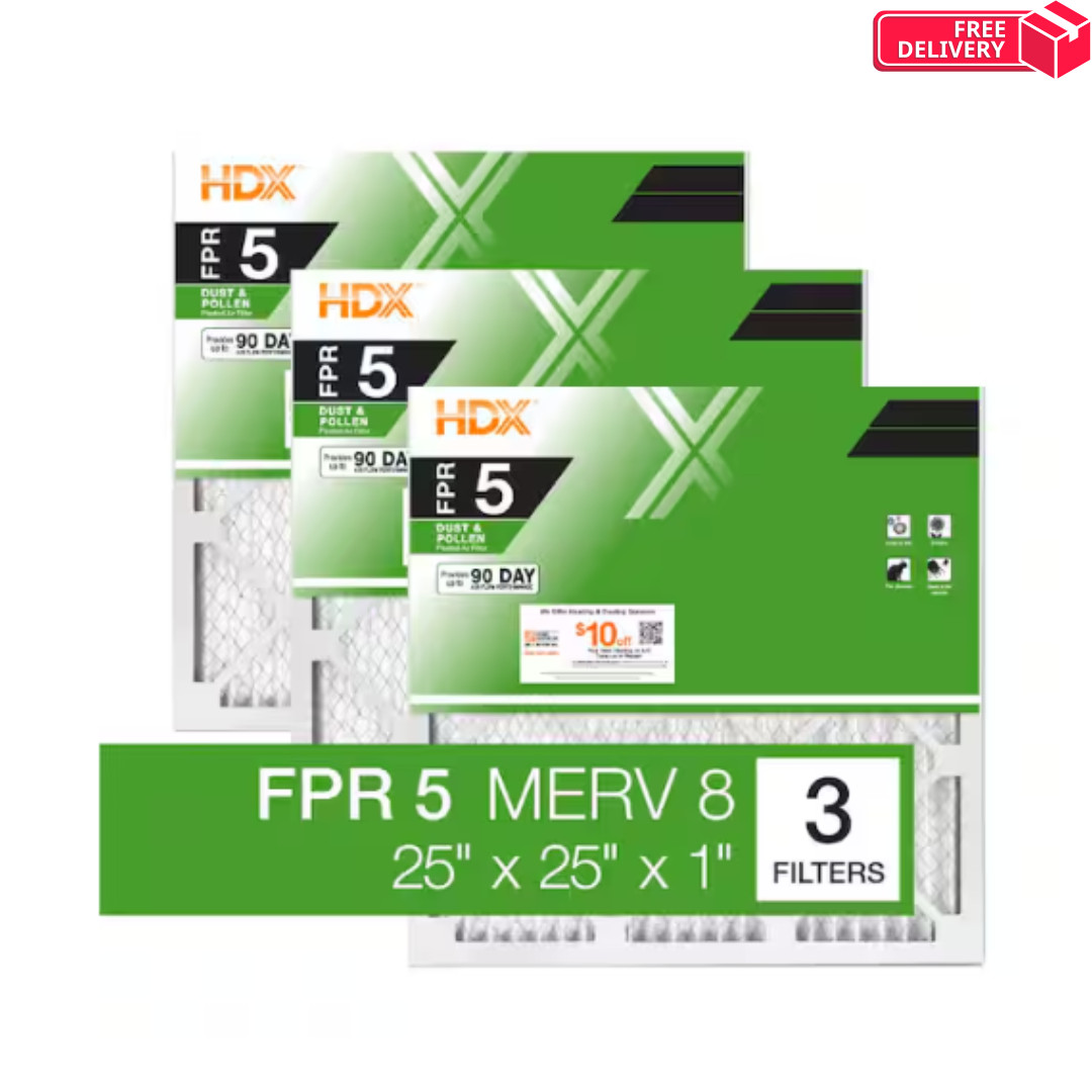 25 x 25 x 1 Standard Pleated Air Filter FPR 5, 3-Pack, Air Filters Replacement 25 x 25 x 1 Standard Pleated Air Filter FPR 5, 3-Pack, Air Filters Replacement