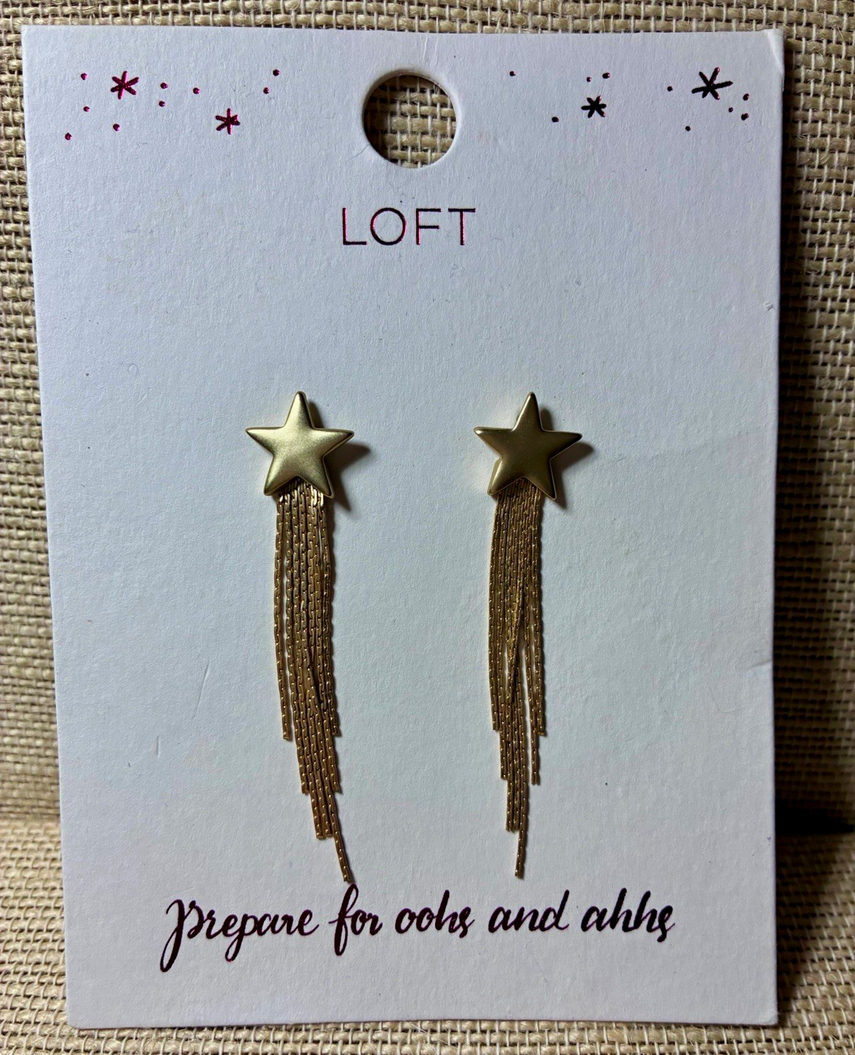 LOFT Gold Tone Star Tassel Dangle/Drop Stud Earrings Butterfly Back