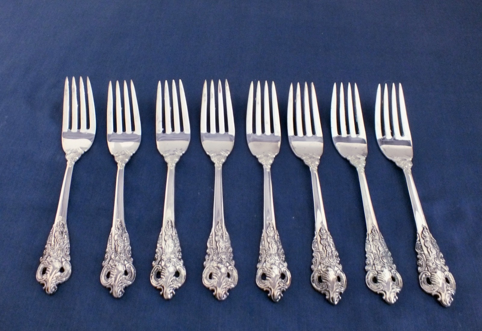 GODINGER silver-plate BAROQUE, 8 salad/dessert forks, Shiny & bright LotAa1