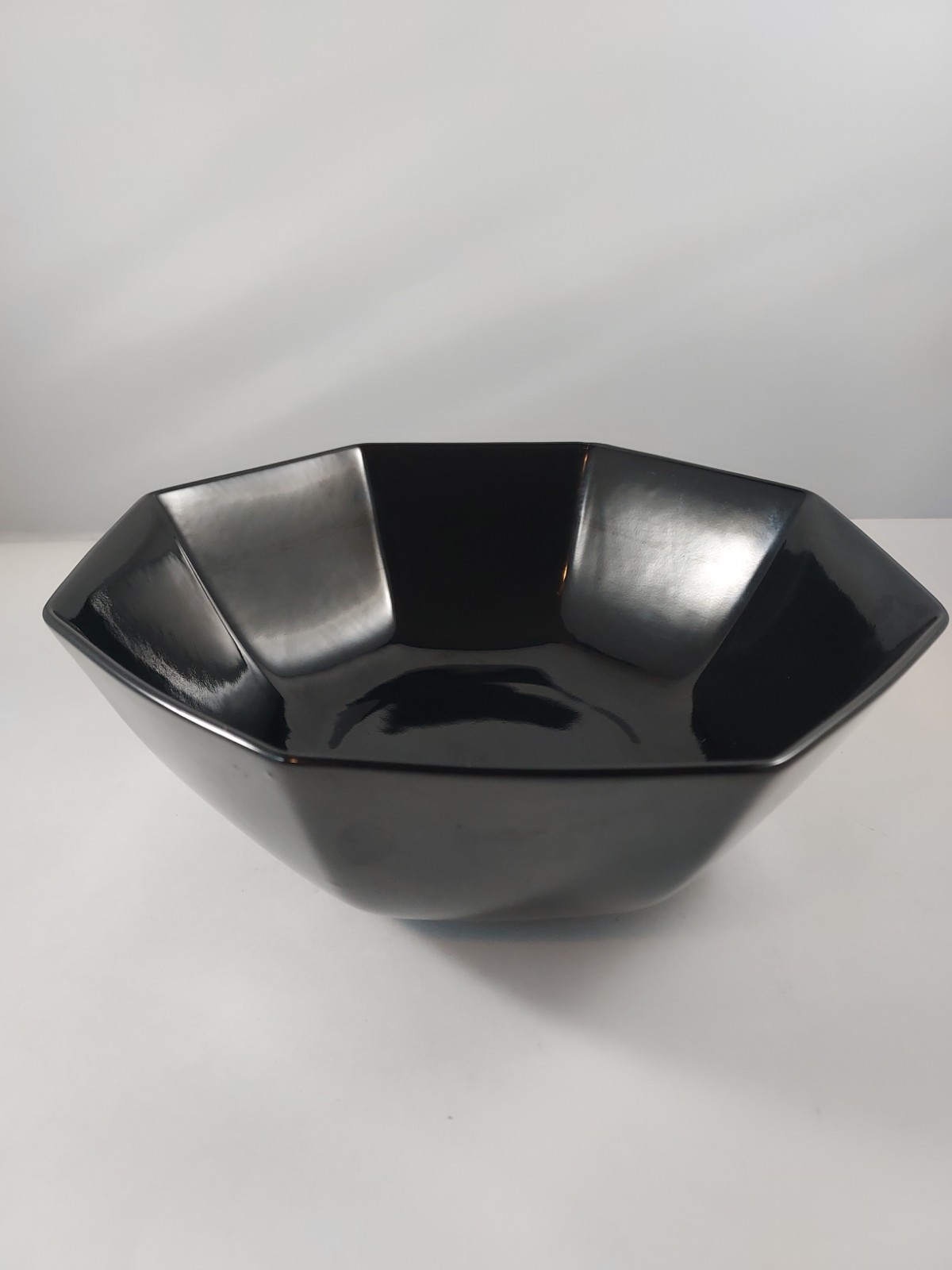Vtg 1978 Fitz & Floyd Glossy Black Octagonal Serving Bowl 9.25