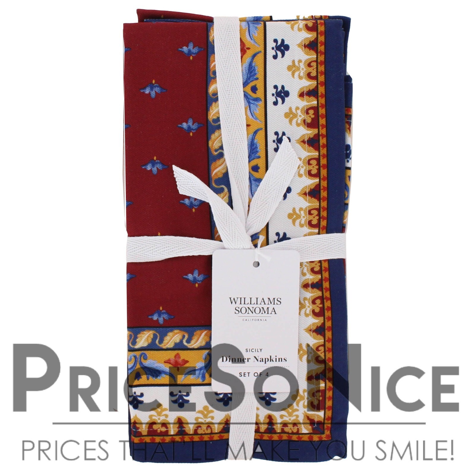 Williams Sonoma Williams Sonoma Sicily Re Red Cotton Napkins, Set of 4, MSRP $50 Williams Sonoma Williams Sonoma Sicily Re Red Cotton Napkins, Set of 4, MSRP $50