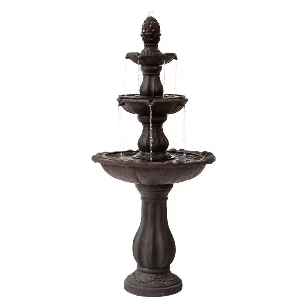 3-Tier Water Fountain with Pump and Pineapple Top, 51 In. Tall, Brown, Large Out