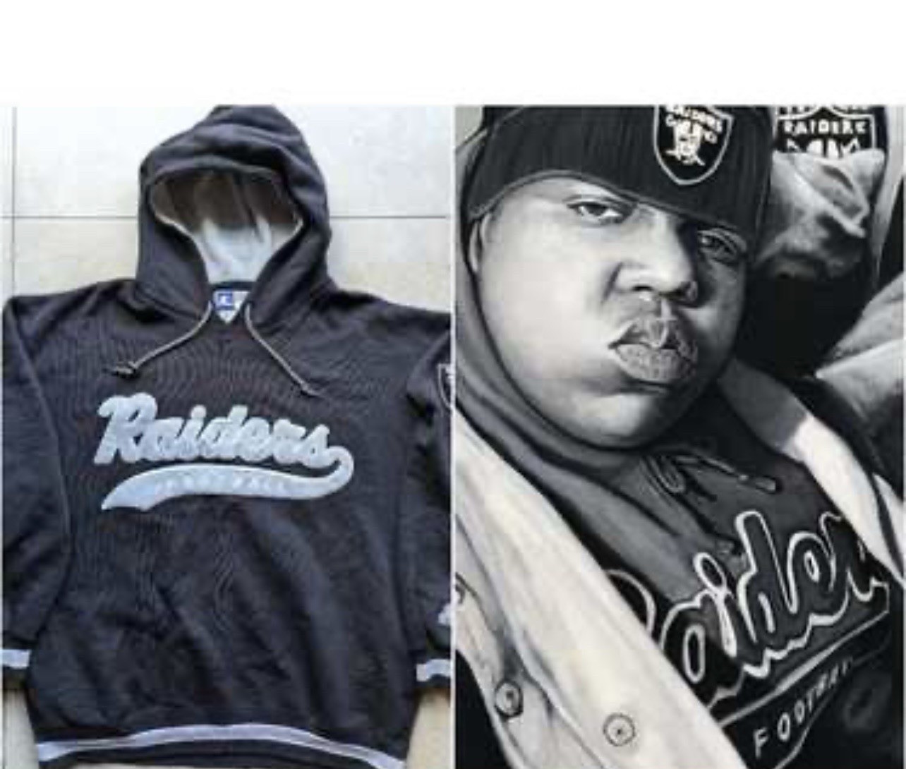 Vintage Starter Los Angeles Raiders 1990’s “Biggie”Scripted Hoodie Men’s L Black