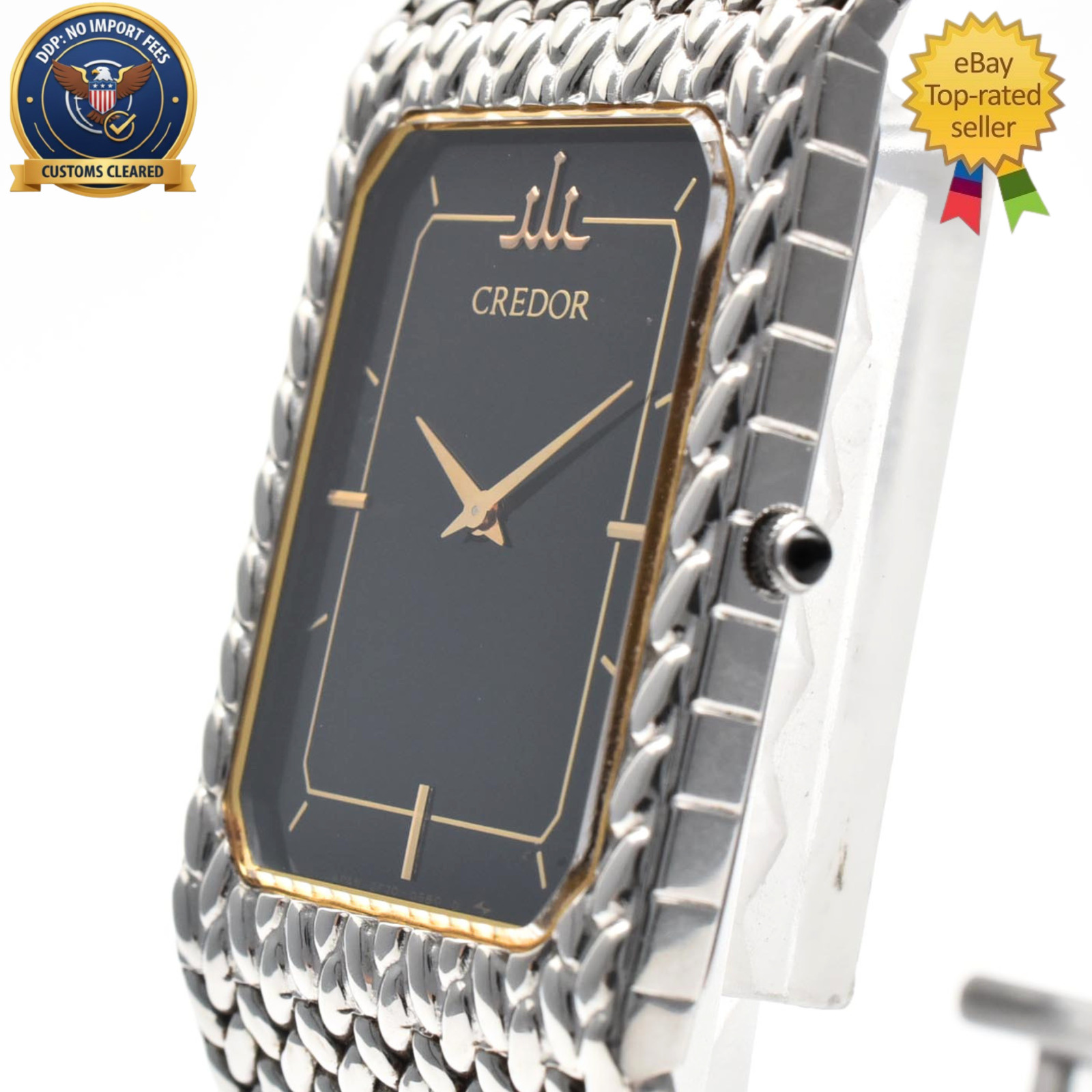 ▶️[N MINT] SEIKO CREDOR 2F70-5330 Black Dial 22mm Rectangle Quartz Women's Watch