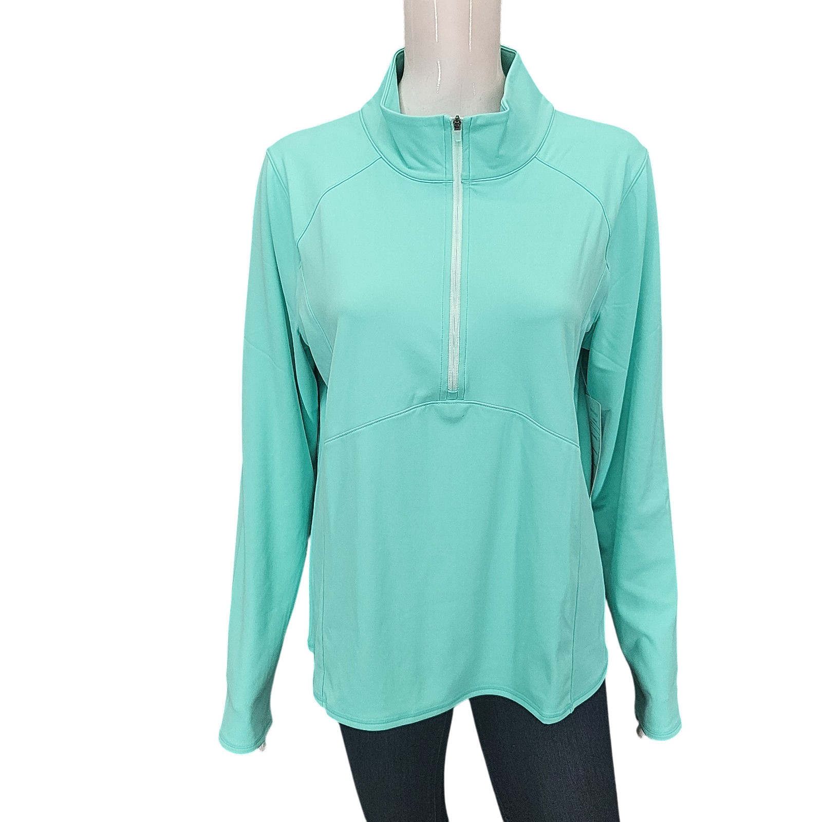 Isabella Womens Aqua Long Sleeves Active Athletic Half Zip Top Size X-Large