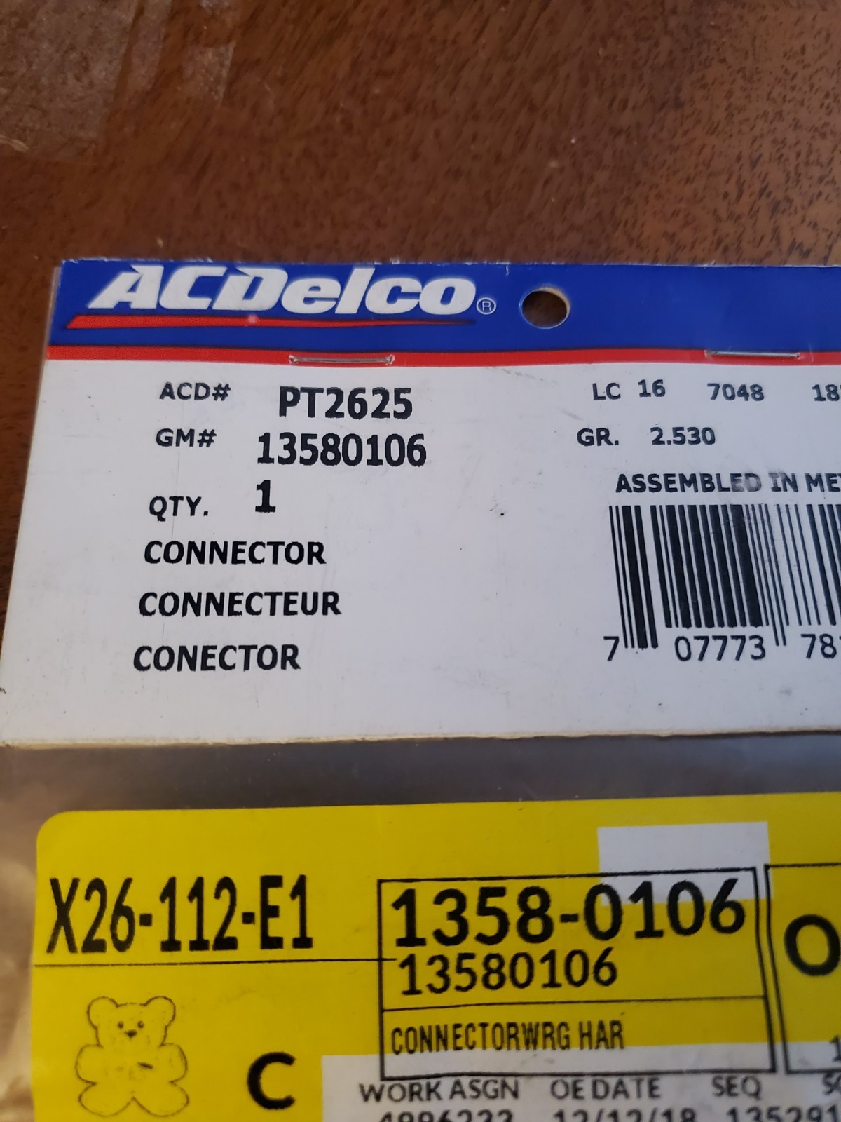 Genuine ACDelco PT2625 GM 13580106 Multi-Purpose Wiring Connector AC