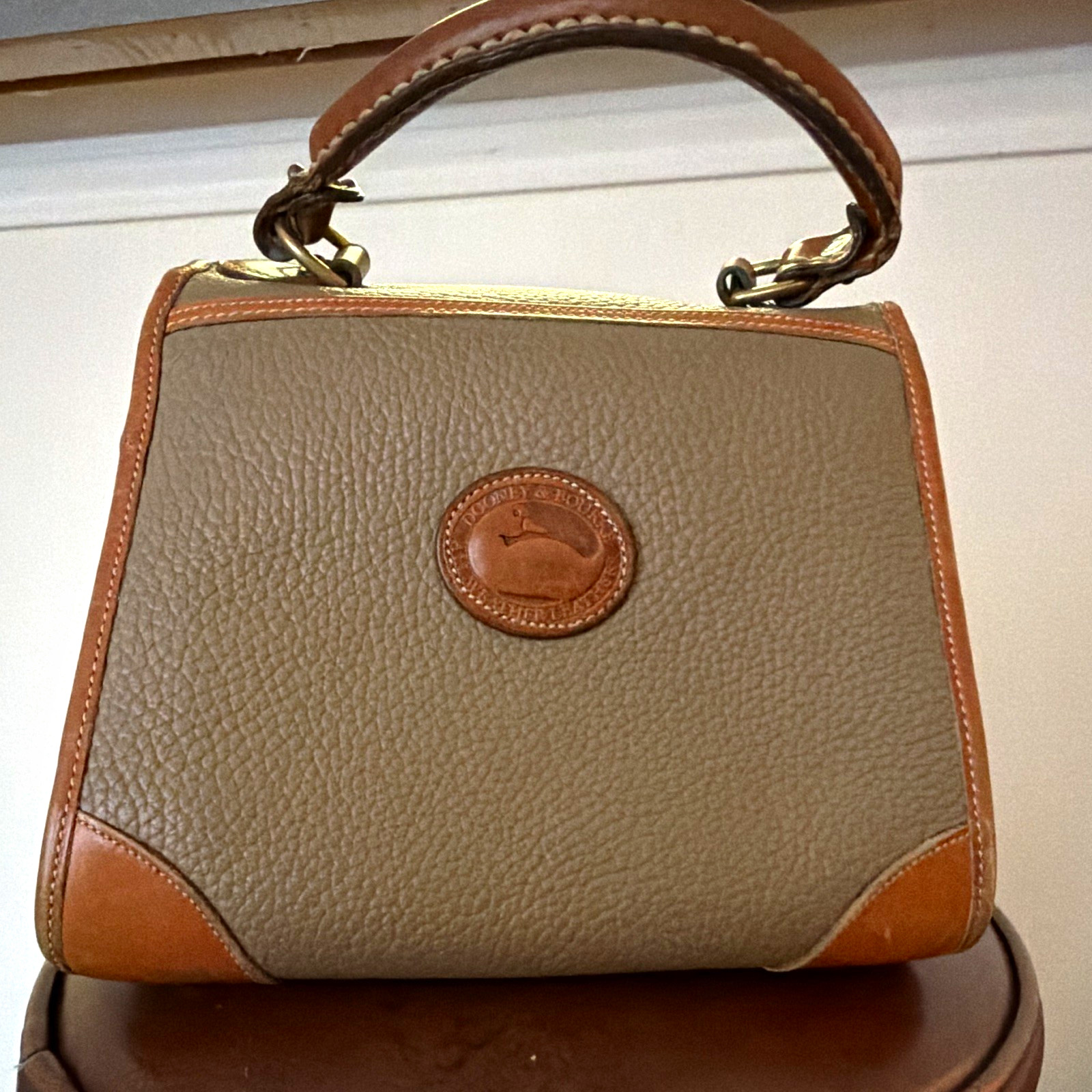 Dooney & Bourke Pebbled Leather Top Handle Handbag Buckle Taupe/Brown Dooney & Bourke Pebbled Leather Top Handle Handbag Buckle Taupe/Brown