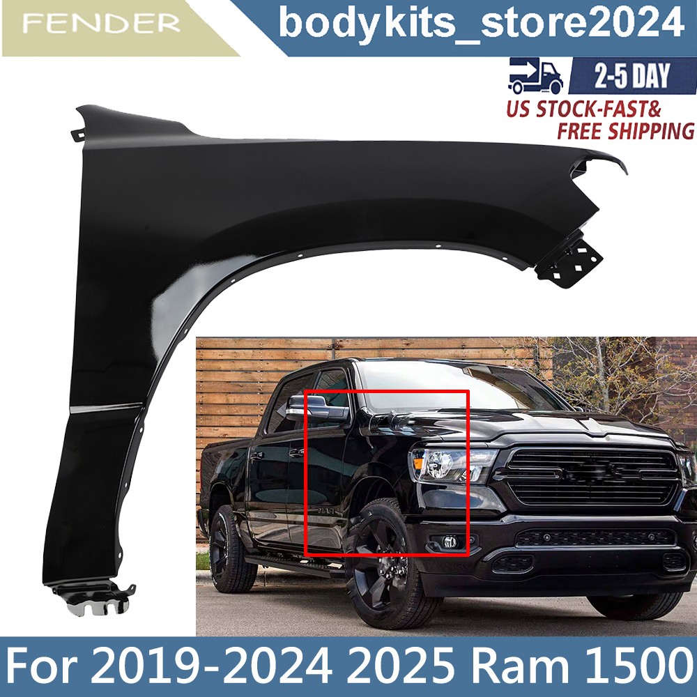 Painted Black Steel Front Right Side Fender For 2019-2025 Ram 1500 Replacement Painted Black Steel Front Right Side Fender For 2019-2025 Ram 1500 Replacement