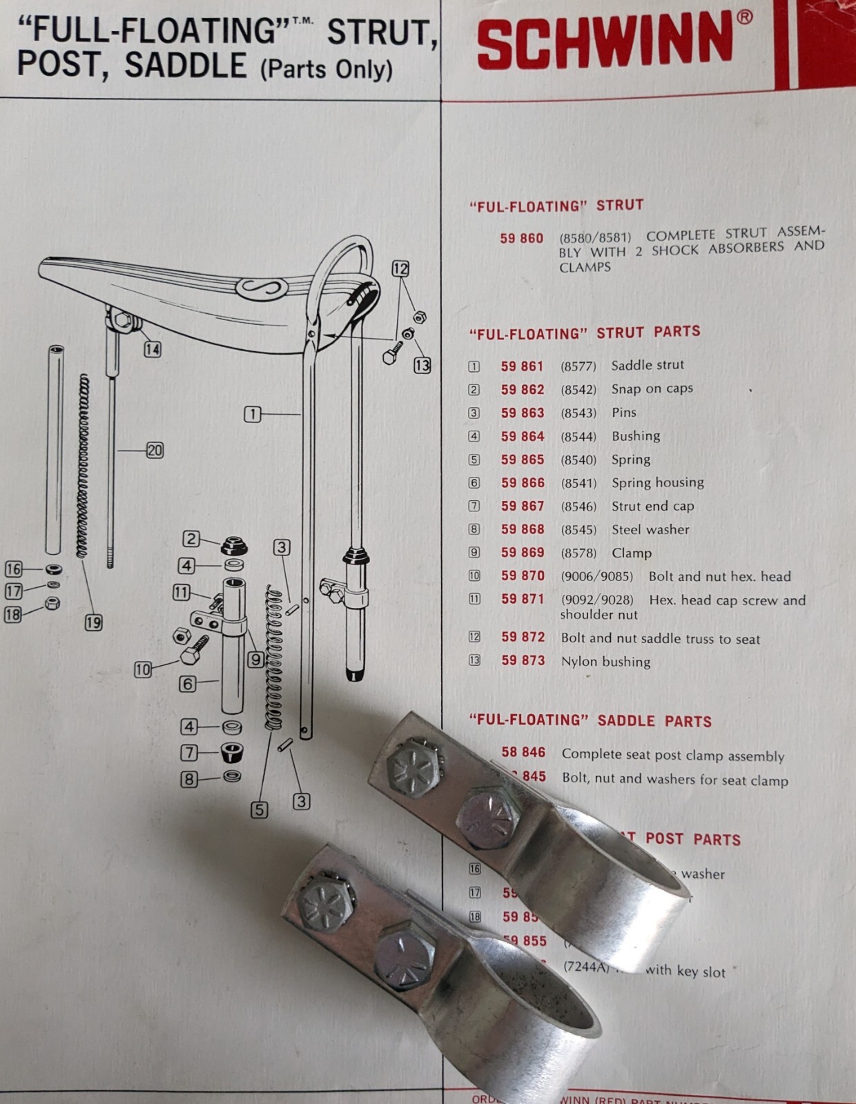 Schwinn 1968-73 Krate Stingray Bicycles Rear Strut  Shock Clamps with Hardware