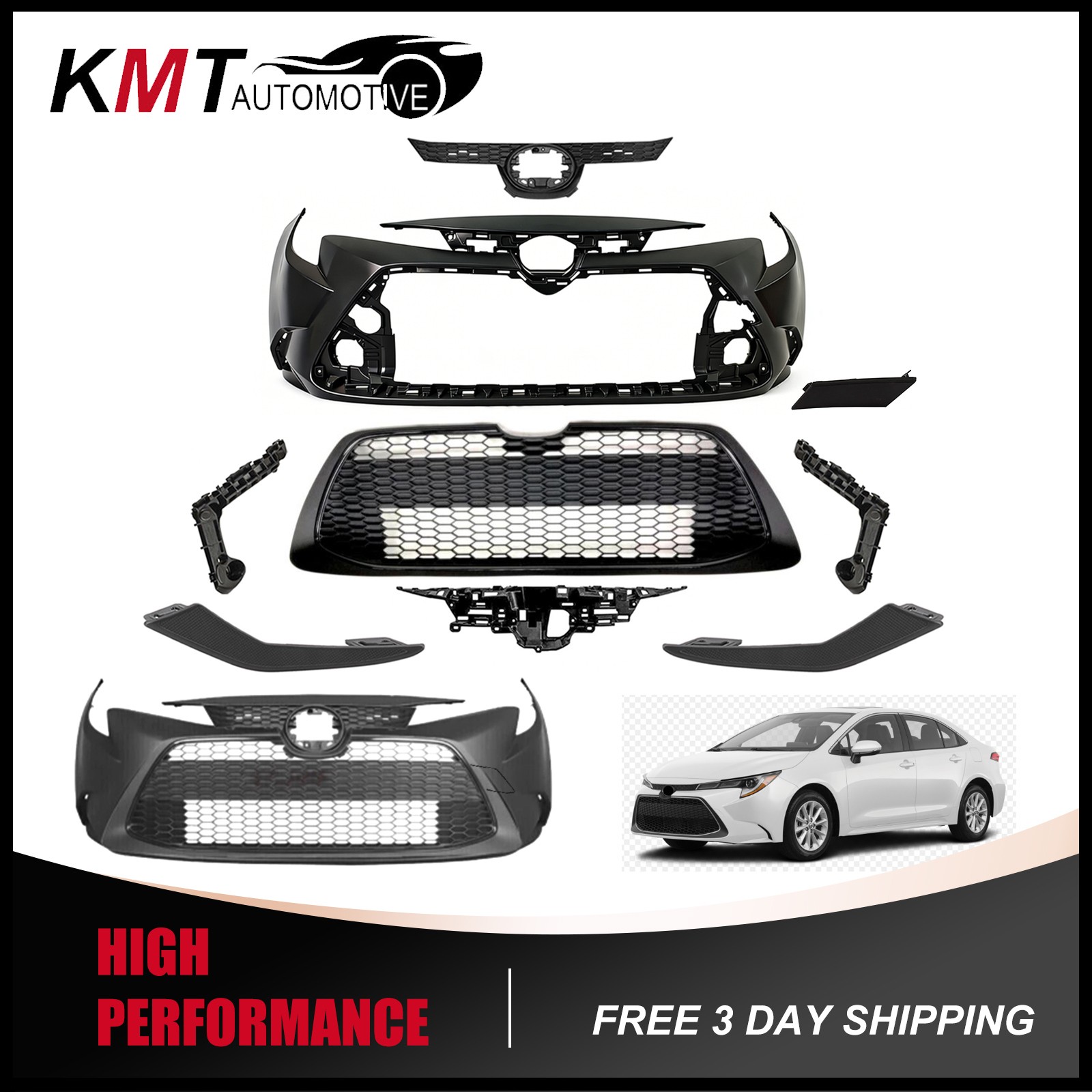 Fits 2020-2022 Toyota Corolla LE XLE Front Bumper Cover & Grille Complete Set