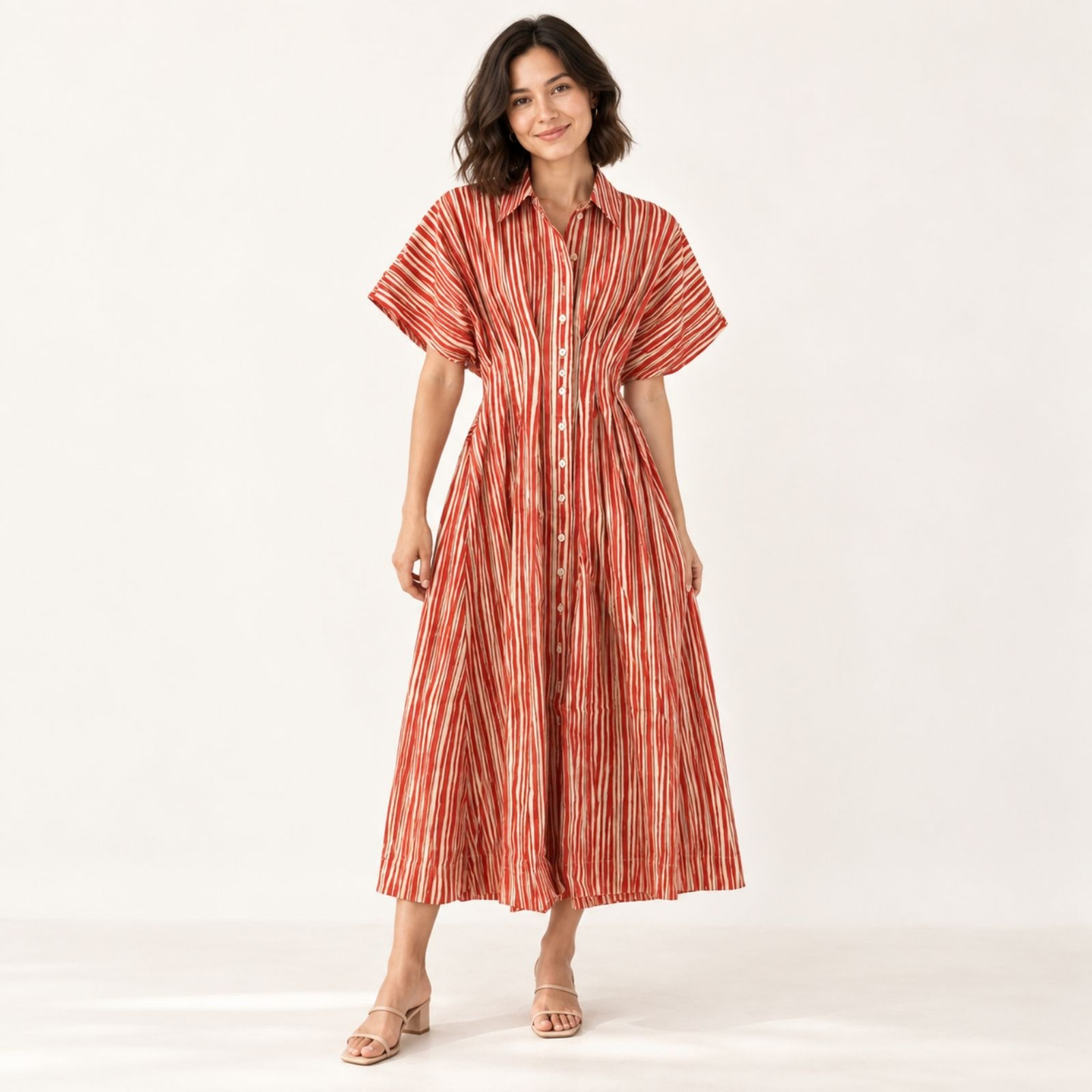 NWT Anthropologie Exquise Tobie Red Cream Stripe Midi Dress XXS Petite