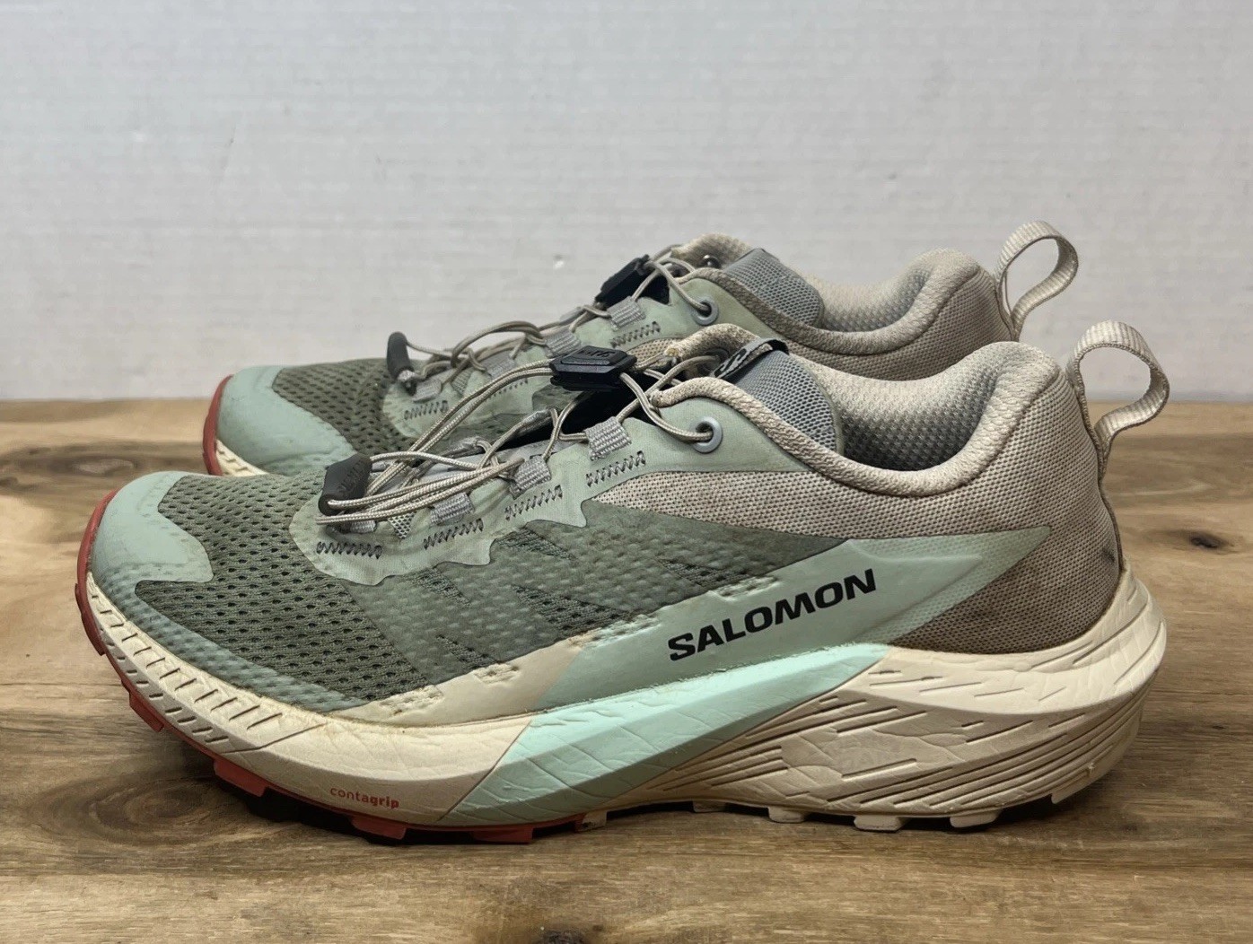 Salomon Sense Ride 5 Women’s Trail Running Shoes Sz 6.5 Sage Green/ Beige