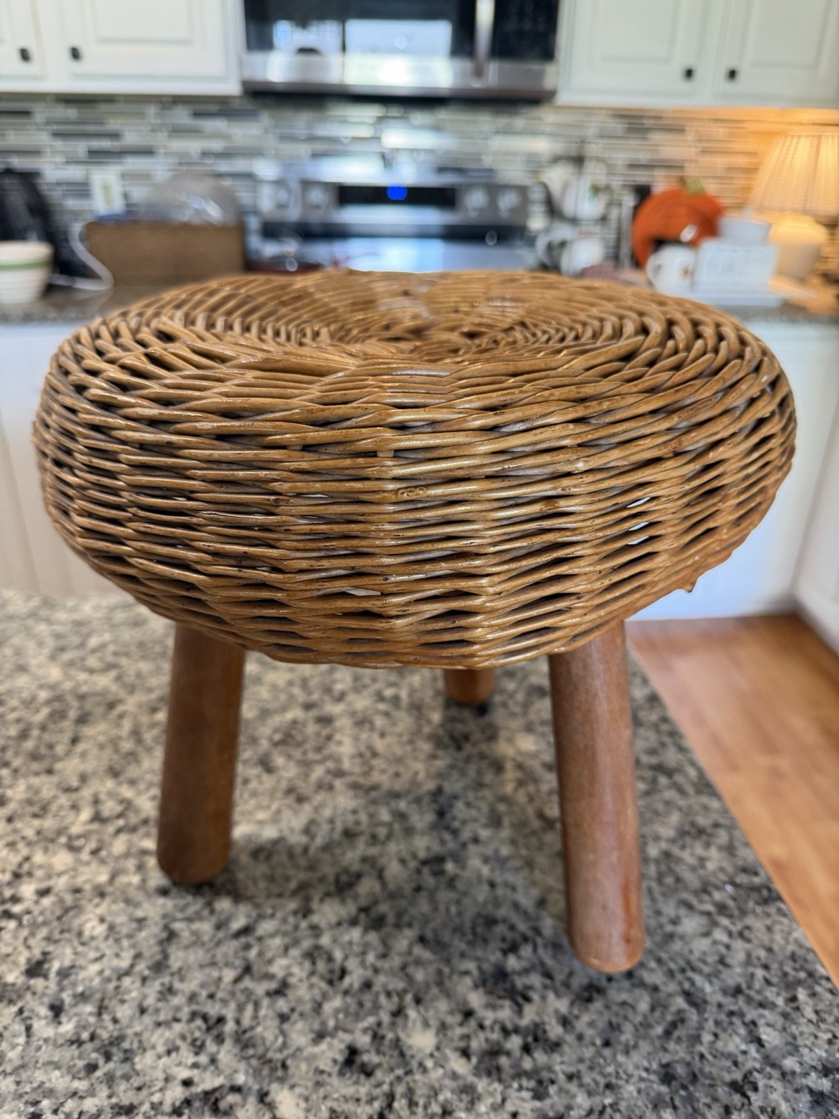 Vintage (3) Legged Wicker Foot Stool Cliff Cornell, Cleveland Flux , Tony Paul