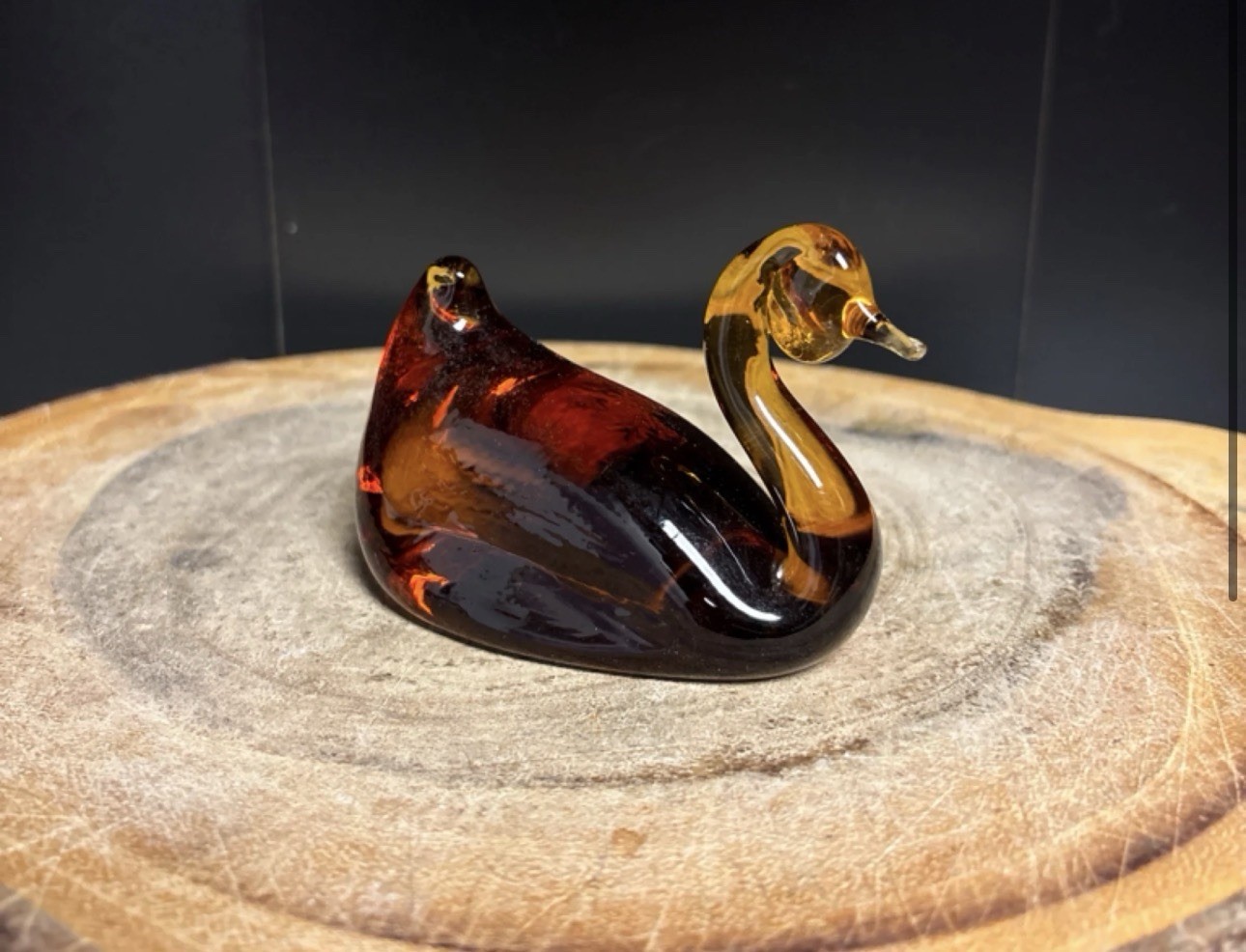 vintage Viking Glass amber swan figurine