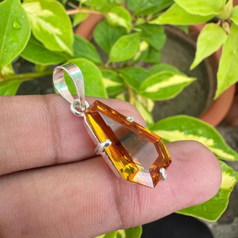 Natural Orange Sapphire 40 Ct Certified Loose Gemstone 925 Solid Silver Pendant