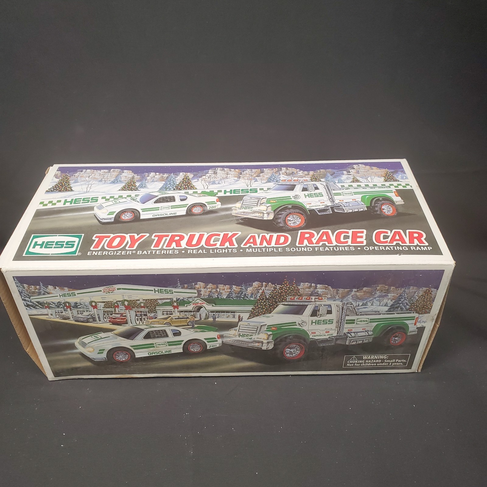 Vintage 2011 Hess Toy Truck and Race Car Set Flatbed Hauler New In Box NIB