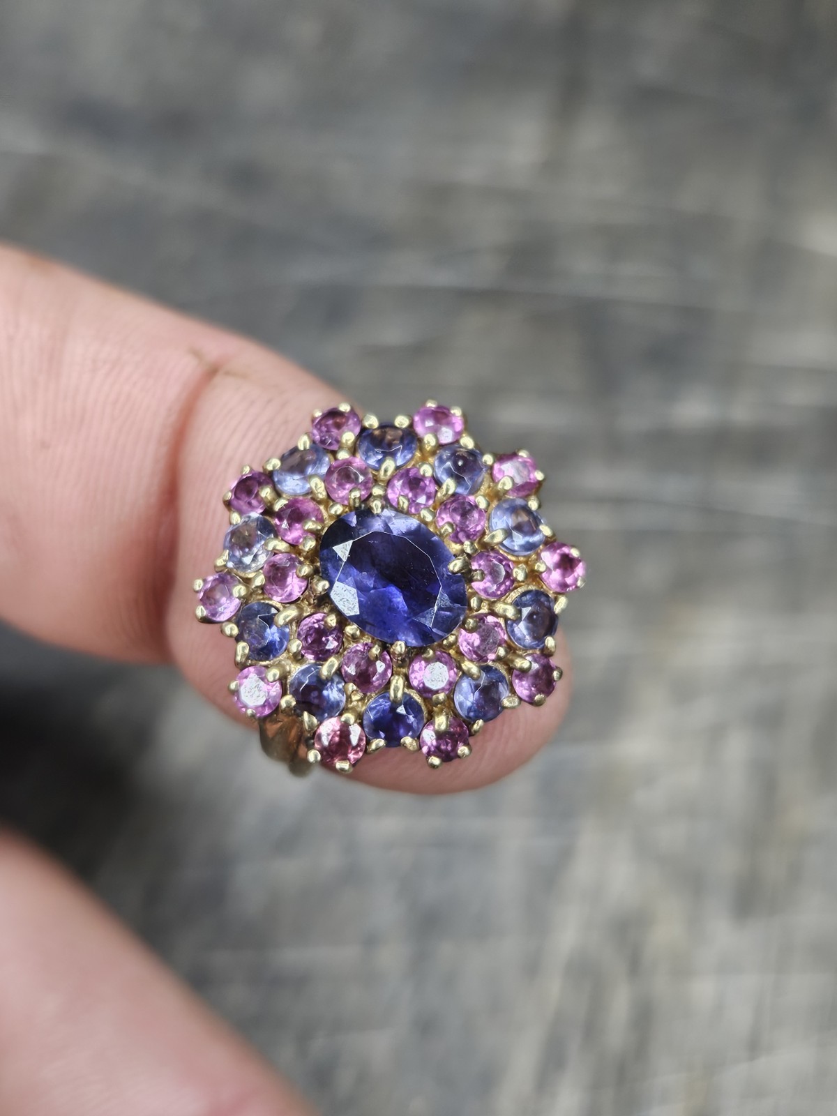 Vintage 10K Gold Tanzanite Pink Tourmaline Cluster Ring Size 9-9.25 4.8g 