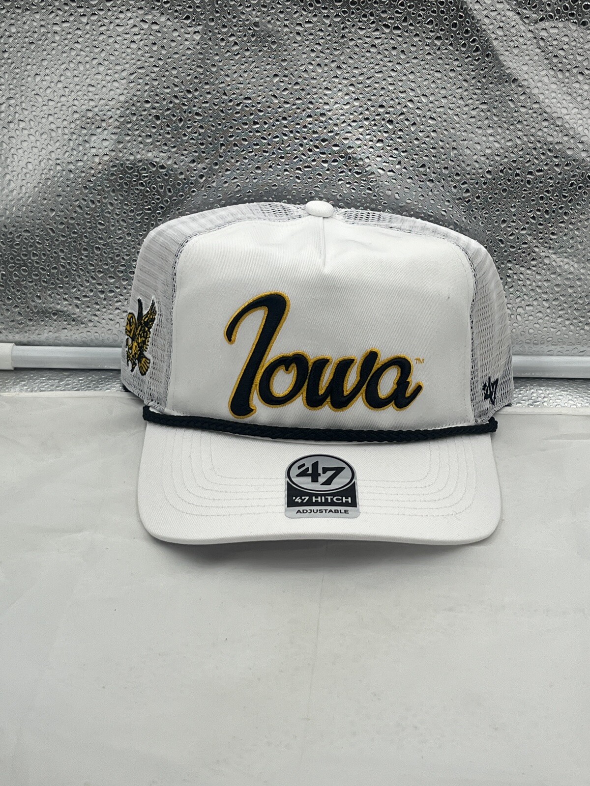 Iowa Hawkeyes NCAA 47 Brand White Script Rope Hitch Mesh Adjustable Snapback Hat
