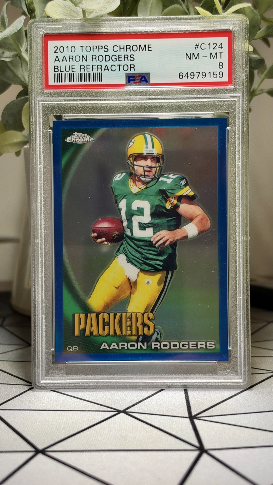 2010 Topps Chrome Aaron Rodgers Blue Refractor /199 #C124 Packers PSA 8 Pop 3 2010 Topps Chrome Aaron Rodgers Blue Refractor /199 #C124 Packers PSA 8 Pop 3