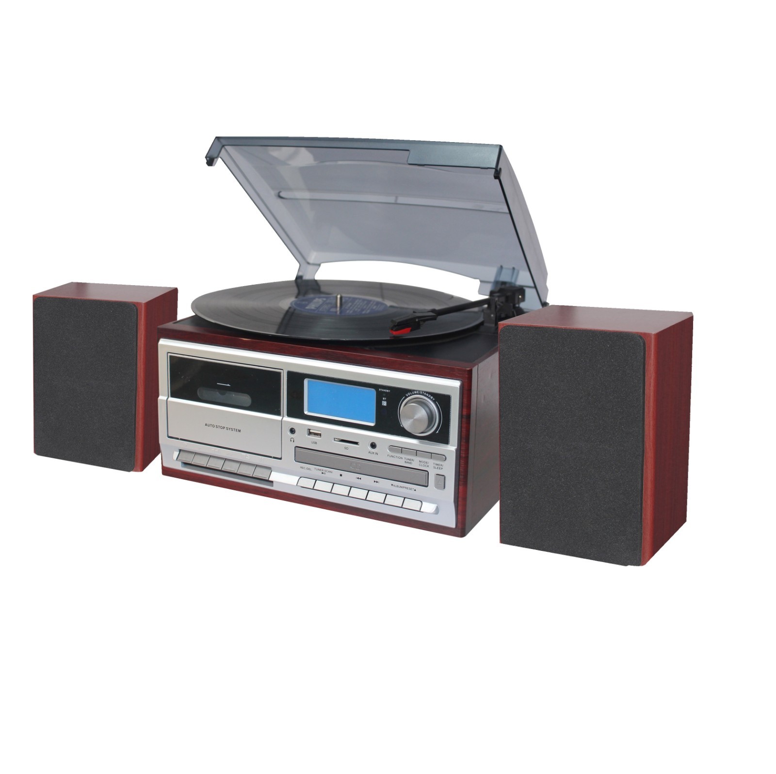 TechPlay ODC128BT Wood Stereo Record Player Turntable Bluetooth CD Cassette  