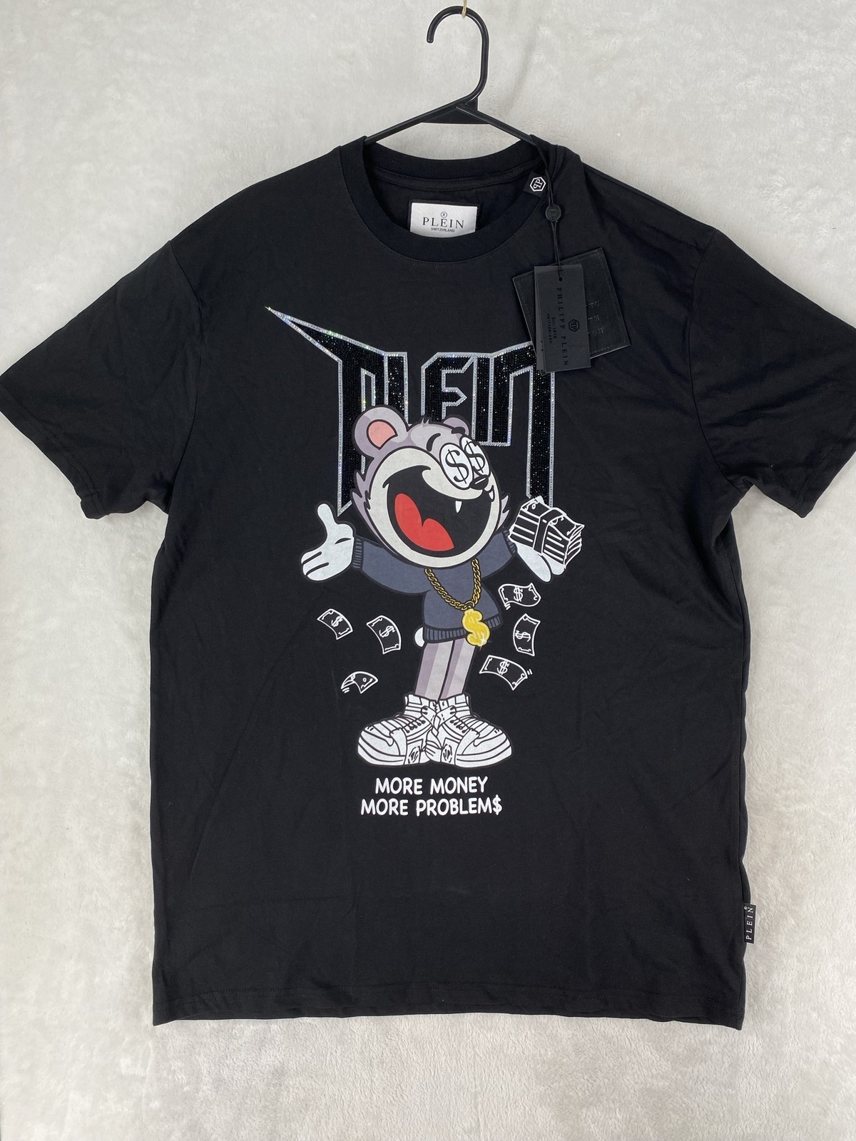 Philipp Plein Shirt Mens 2XL Black Money Bear Rhinestone Graphic Tee NEW