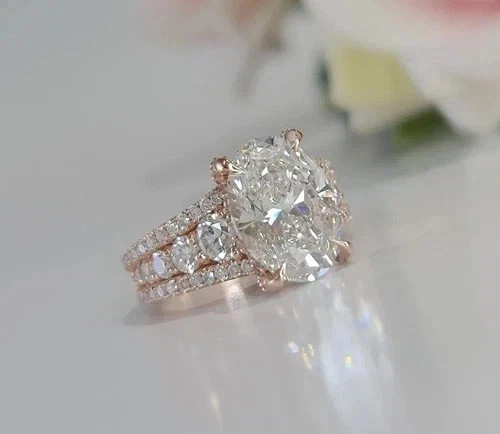 4Ct Oval Cut Lab Created Diamond Engagement Wedding Ring 14K Rose Gold Plated