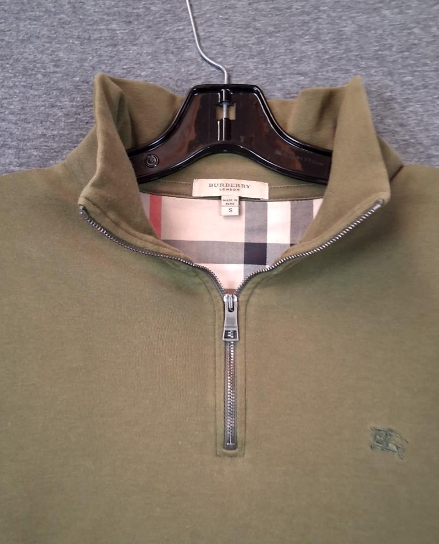 Burberry London Mens Jacket Small 1/4 Zip Green Plaid Trim Academia Old Money