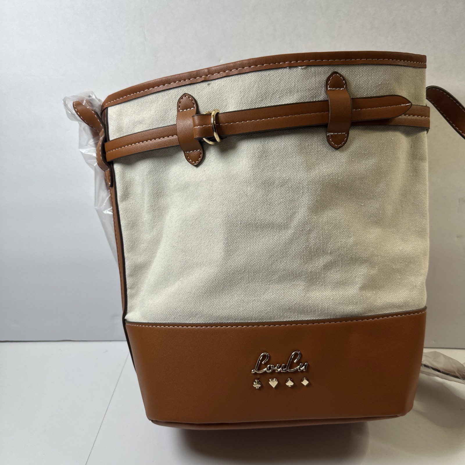 LouLu Shoulder Bag Tote Crossbody Canvas With Brown Faux Leather Accents NWT
